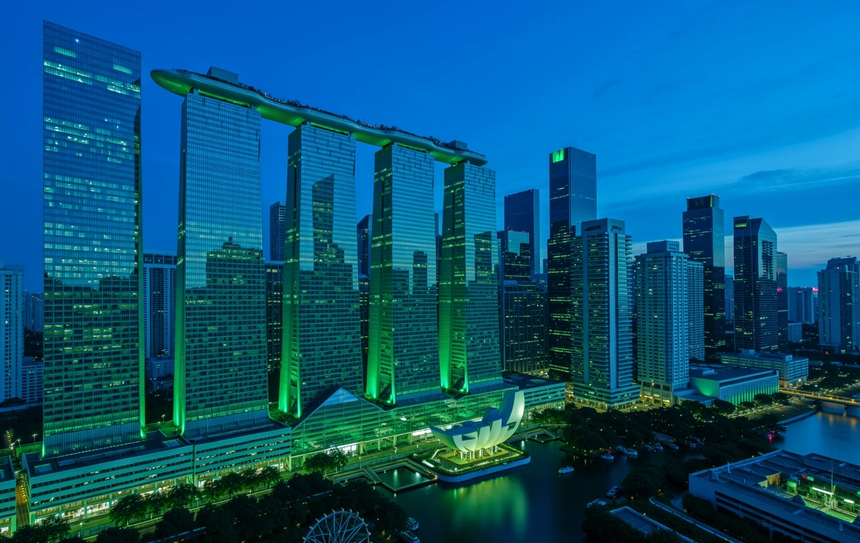 Singapore business district at dusk